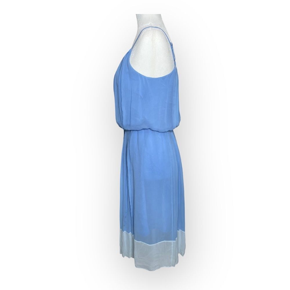 SANDRO Blue and White Scoop Neck Pleated Midi Length Dress Size Small - Picture 2 of 11